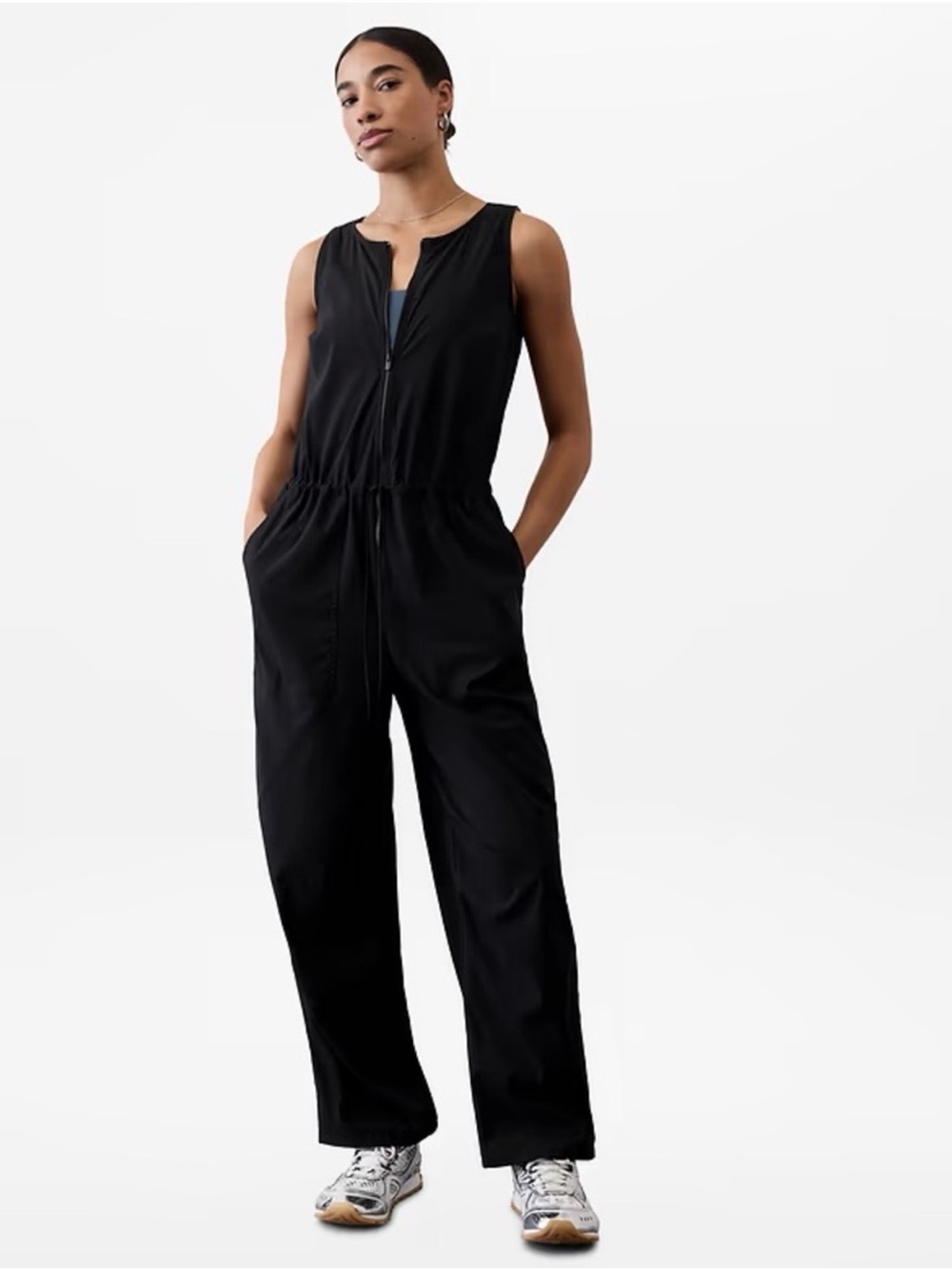 Athleta Black Sleeveless Zip-Front Utility Jumpsuit
